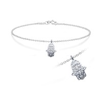 Hamsa with Rhinestone Silver Anklet ANK-191